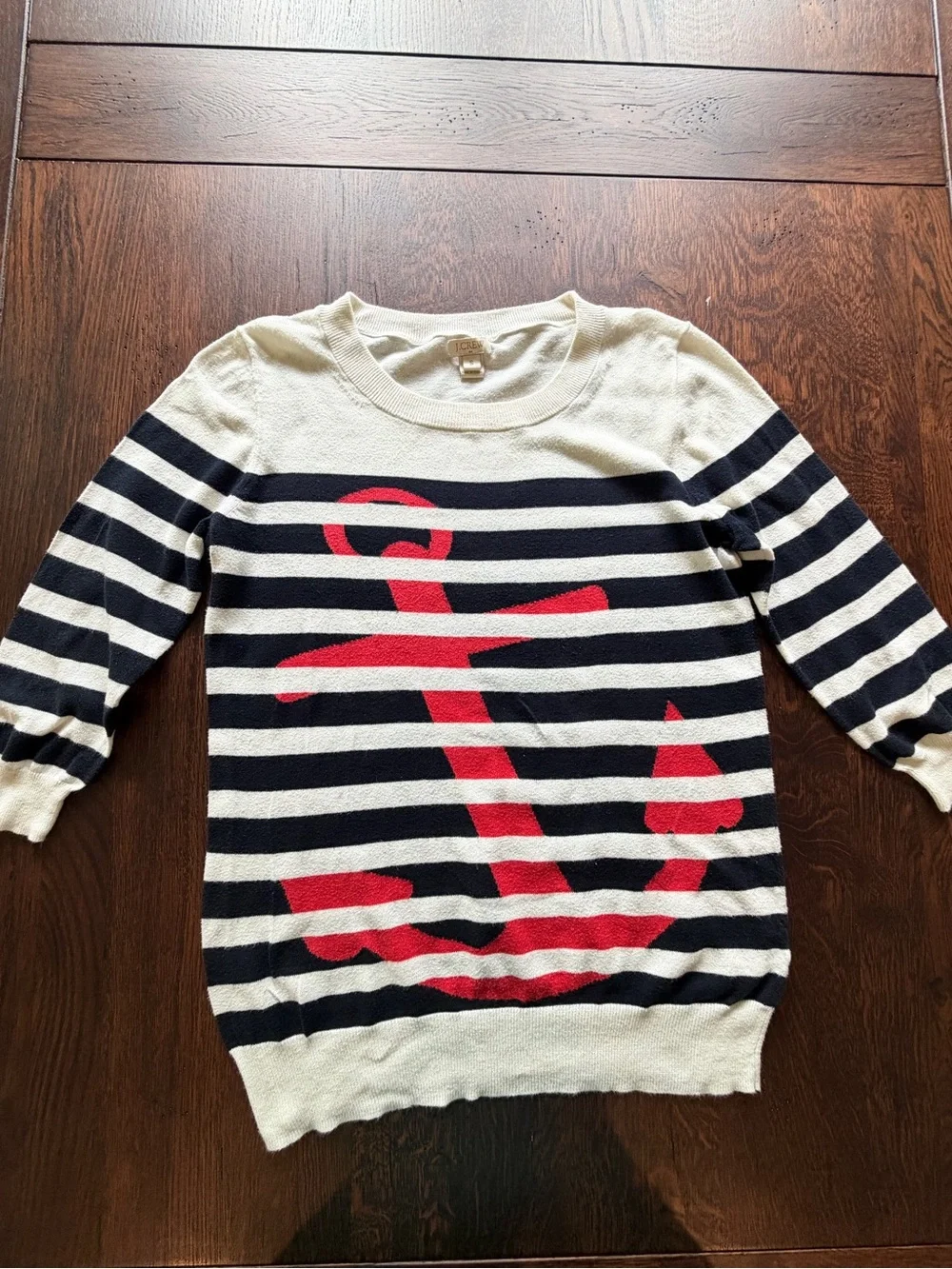 J. Crew Navy & Cream Striped Sweater with Red Anchor, size Small